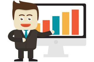 Modern Business Man Points to Animated Presentations for Success